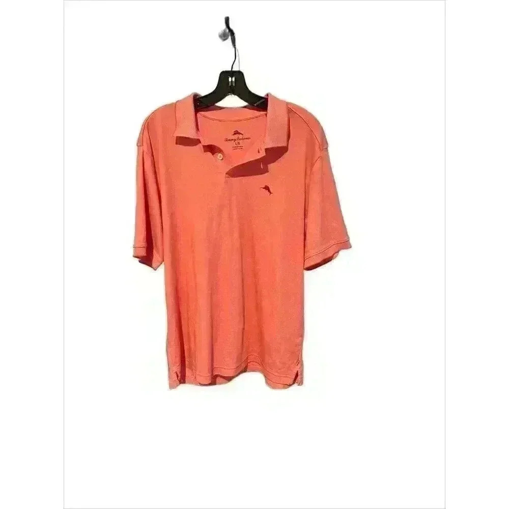 Tommy Bahama Mens L Polo Short Sleeve Embroidered Fish Logo Orange Shirt